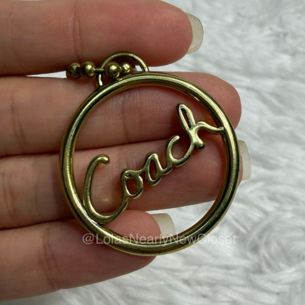 1.5" COACH Vintage Gold Metal Scripted Fob Bag Charm Hang tag Hangtag